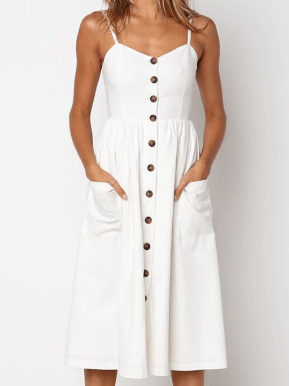 Robin K Heritage White Button Down Sleeveless Dress Small